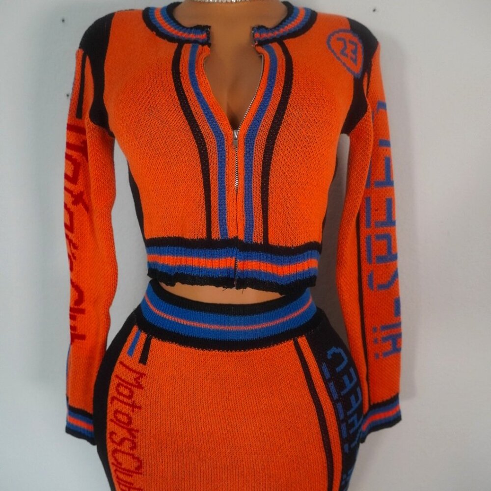 Orange Matching 2 Pc Skirt Set